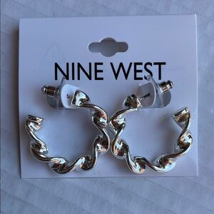 Nine West Twisted Silver Hoop Earrings NWT
